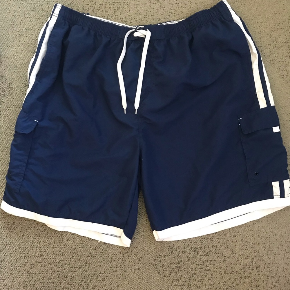 Navy Blue Men's Swim Trunks with White Trim Burnside